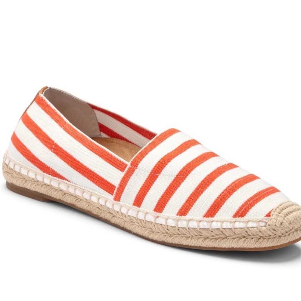 Vionic Valeri Orange White Striped Espadrille Slip On Flats Women' Size 8